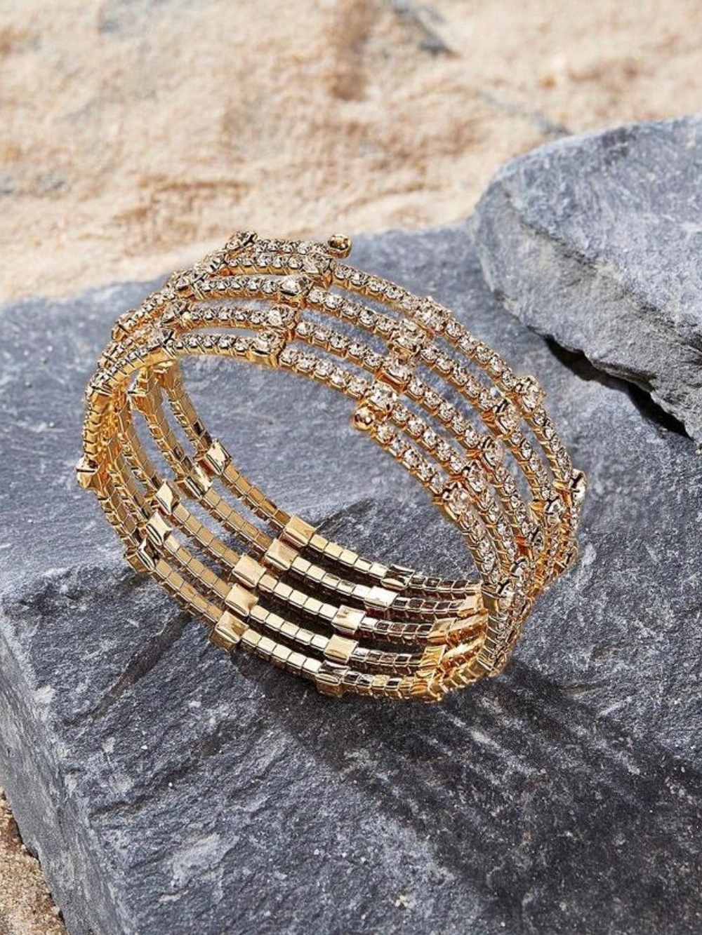 Gold Crystal Multi-Row Stretch Bracelet